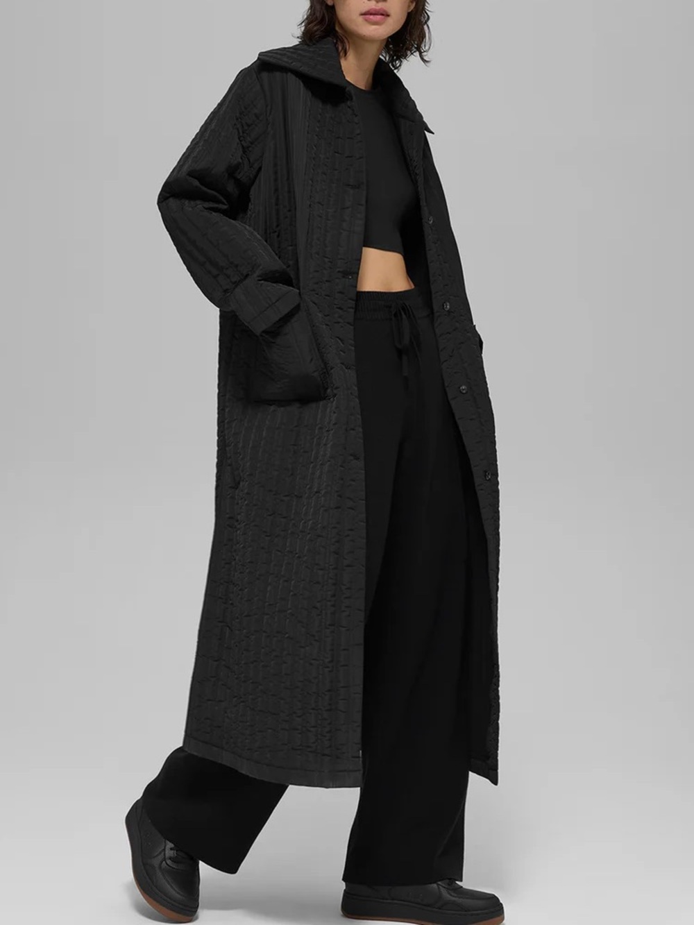 ALO Yoga NWT  Quilted Skyline Long Coat Black XS/S